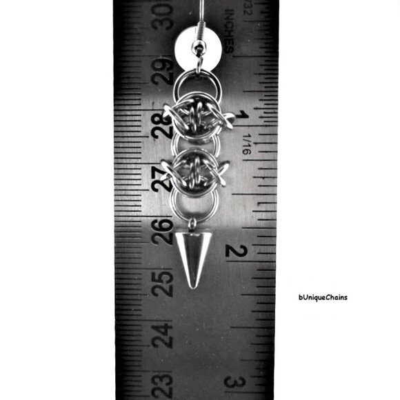 Earrings with Spikes & Barbed Wire Chain Link Chainmail Eye Jewelry Gothic Rock - Picture 4 of 4